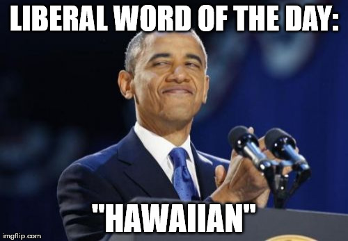2nd Term Obama | LIBERAL WORD OF THE DAY:; "HAWAIIAN" | image tagged in memes,2nd term obama | made w/ Imgflip meme maker