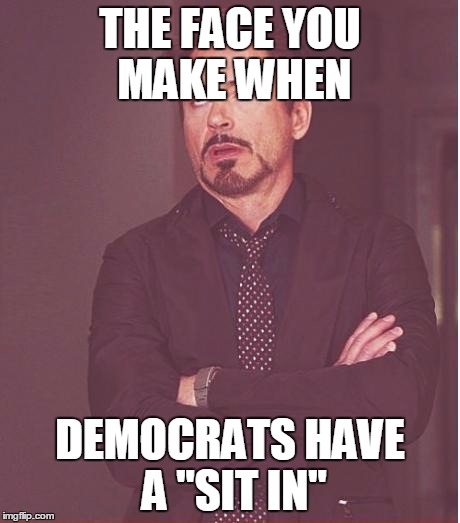 Face You Make Robert Downey Jr | THE FACE YOU MAKE WHEN; DEMOCRATS HAVE A "SIT IN" | image tagged in memes,face you make robert downey jr | made w/ Imgflip meme maker