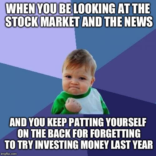 Success Kid Meme | WHEN YOU BE LOOKING AT THE STOCK MARKET AND THE NEWS AND YOU KEEP PATTING YOURSELF ON THE BACK FOR FORGETTING TO TRY INVESTING MONEY LAST YE | image tagged in memes,success kid | made w/ Imgflip meme maker