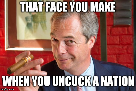 Uncucker of Nations | THAT FACE YOU MAKE; WHEN YOU UNCUCK A NATION | image tagged in nigel farage,brexit,independent uk,ukip | made w/ Imgflip meme maker