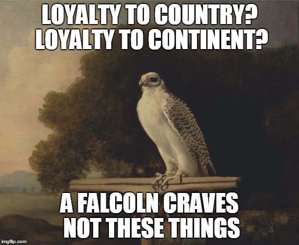 LOYALTY TO COUNTRY? LOYALTY TO CONTINENT? A FALCOLN CRAVES NOT THESE THINGS | made w/ Imgflip meme maker