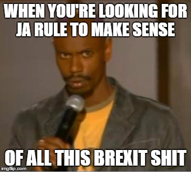 Dave chappelle what | WHEN YOU'RE LOOKING FOR JA RULE TO MAKE SENSE; OF ALL THIS BREXIT SHIT | image tagged in dave chappelle what | made w/ Imgflip meme maker