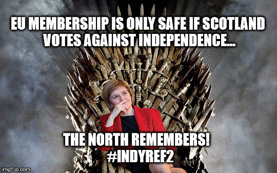 EU MEMBERSHIP IS ONLY SAFE IF SCOTLAND VOTES AGAINST INDEPENDENCE... THE NORTH REMEMBERS!   #INDYREF2 | image tagged in brexit | made w/ Imgflip meme maker