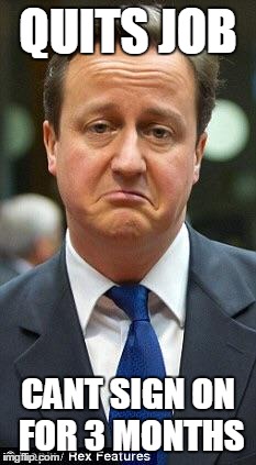 David cameron | QUITS JOB; CANT SIGN ON FOR 3 MONTHS | image tagged in david cameron | made w/ Imgflip meme maker