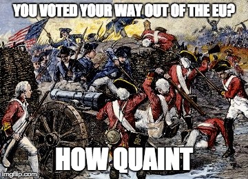 YOU VOTED YOUR WAY OUT OF THE EU? HOW QUAINT | image tagged in england,brexit,memes | made w/ Imgflip meme maker