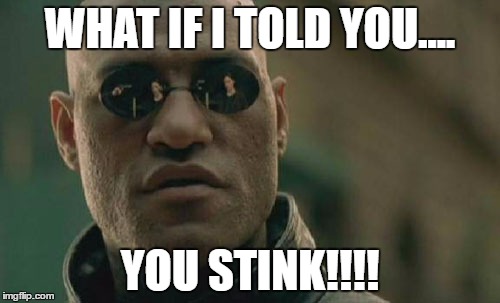 Matrix Morpheus Meme | WHAT IF I TOLD YOU.... YOU STINK!!!! | image tagged in memes,matrix morpheus | made w/ Imgflip meme maker