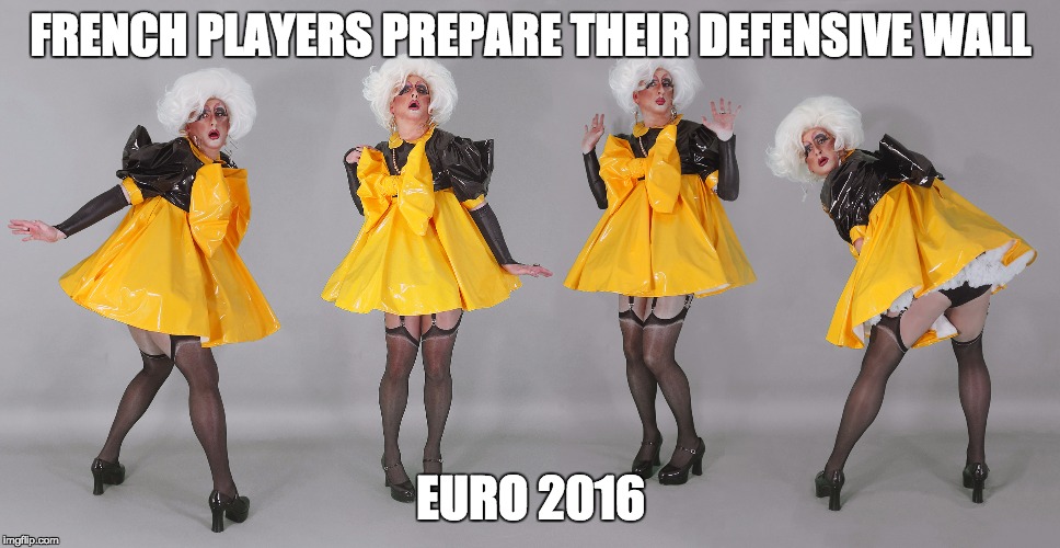 Sissy Football | FRENCH PLAYERS PREPARE THEIR DEFENSIVE WALL; EURO 2016 | image tagged in sissy football | made w/ Imgflip meme maker