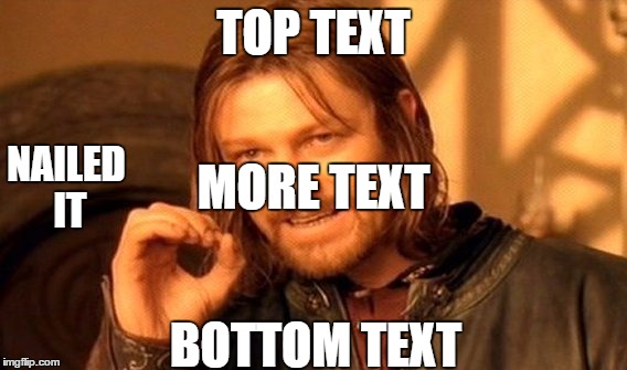One Does Not Simply | TOP TEXT; NAILED IT; MORE TEXT; BOTTOM TEXT | image tagged in memes,one does not simply | made w/ Imgflip meme maker