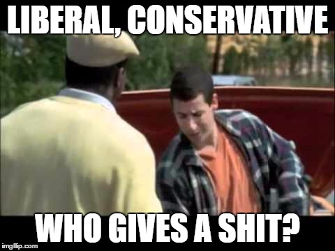 Happy Gilmore image | LIBERAL, CONSERVATIVE; WHO GIVES A SHIT? | image tagged in happy gilmore image | made w/ Imgflip meme maker