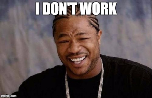 Yo Dawg Heard You Meme | I DON'T WORK | image tagged in memes,yo dawg heard you | made w/ Imgflip meme maker