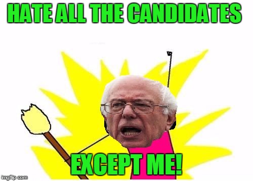 Bernie Sanders X All The Y | HATE ALL THE CANDIDATES EXCEPT ME! | image tagged in bernie sanders x all the y | made w/ Imgflip meme maker