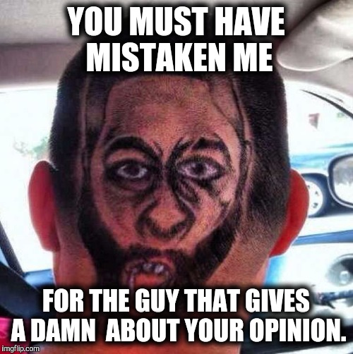 Eyes in the back of my head | YOU MUST HAVE MISTAKEN ME; FOR THE GUY THAT GIVES A DAMN  ABOUT YOUR OPINION. | image tagged in eyes in the back of my head | made w/ Imgflip meme maker
