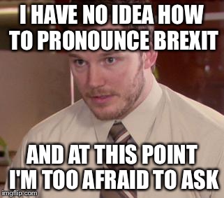 Afraid To Ask Andy (Closeup) | I HAVE NO IDEA HOW TO PRONOUNCE BREXIT; AND AT THIS POINT I'M TOO AFRAID TO ASK | image tagged in memes,afraid to ask andy closeup | made w/ Imgflip meme maker