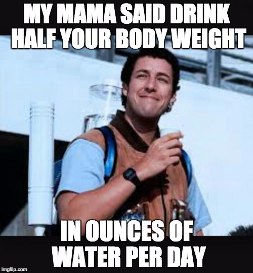 WaterBoy | MY MAMA SAID DRINK HALF YOUR BODY WEIGHT; IN OUNCES OF WATER PER DAY | image tagged in waterboy | made w/ Imgflip meme maker