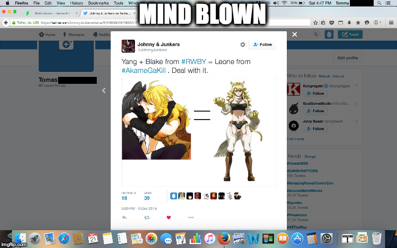 mindblow | MIND BLOWN | image tagged in rwby | made w/ Imgflip meme maker