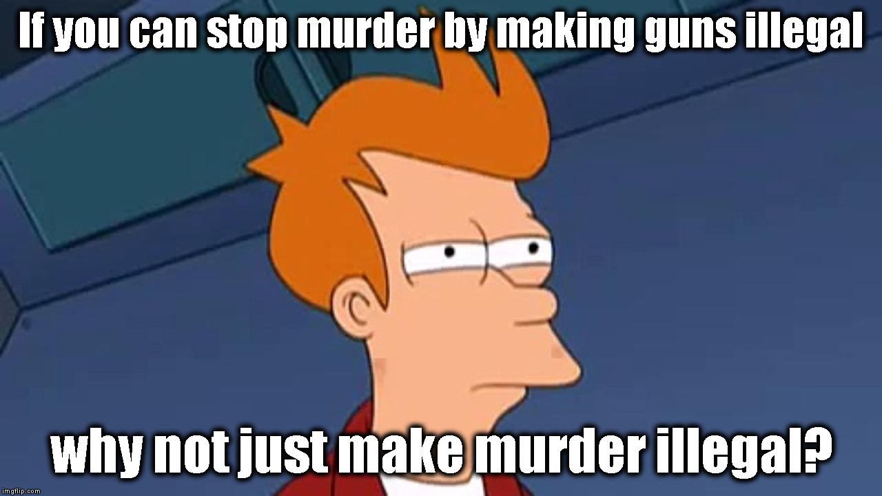 If you can stop murder by making guns illegal; why not just make murder illegal? | image tagged in gun control | made w/ Imgflip meme maker