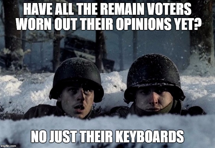 Post EU refferendum | HAVE ALL THE REMAIN VOTERS WORN OUT THEIR OPINIONS YET? NO JUST THEIR KEYBOARDS | image tagged in britain,eu referendum,politics | made w/ Imgflip meme maker