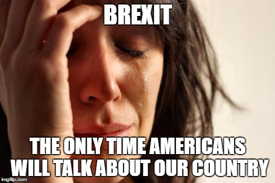 First World Problems Meme | BREXIT; THE ONLY TIME AMERICANS WILL TALK ABOUT OUR COUNTRY | image tagged in memes,first world problems,brexit,eu referendum,uk | made w/ Imgflip meme maker