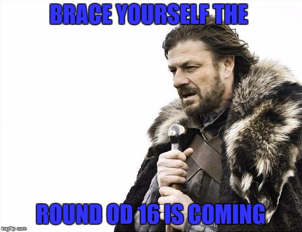 Euros Brace Yourself
 | BRACE YOURSELF THE; ROUND OD 16 IS COMING | image tagged in memes,brace yourselves x is coming | made w/ Imgflip meme maker