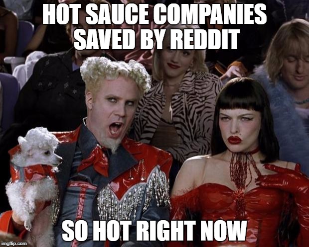 Mugatu So Hot Right Now Meme | HOT SAUCE COMPANIES SAVED BY REDDIT; SO HOT RIGHT NOW | image tagged in memes,mugatu so hot right now,AdviceAnimals | made w/ Imgflip meme maker