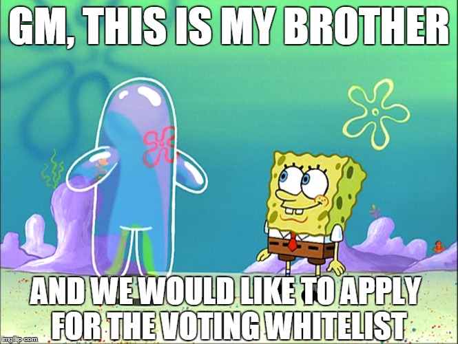 GM, THIS IS MY BROTHER; AND WE WOULD LIKE TO APPLY FOR THE VOTING WHITELIST | made w/ Imgflip meme maker