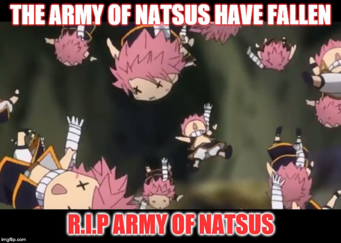 Natsu disassemble Fairy Tail | THE ARMY OF NATSUS HAVE FALLEN; R.I.P ARMY OF NATSUS | image tagged in natsu disassemble fairy tail | made w/ Imgflip meme maker