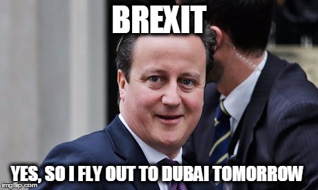 BREXIT |  BREXIT; YES, SO I FLY OUT TO DUBAI TOMORROW | image tagged in brexit | made w/ Imgflip meme maker