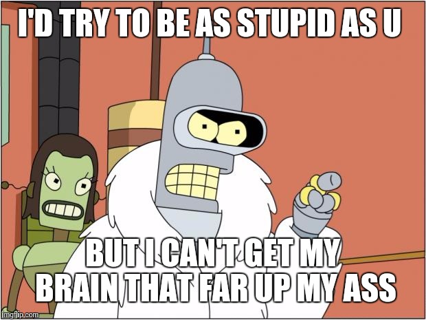 To all those haters | I'D TRY TO BE AS STUPID AS U; BUT I CAN'T GET MY BRAIN THAT FAR UP MY ASS | image tagged in memes,bender | made w/ Imgflip meme maker