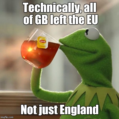 But That's None Of My Business Meme | Technically, all of GB left the EU Not just England | image tagged in memes,but thats none of my business,kermit the frog | made w/ Imgflip meme maker