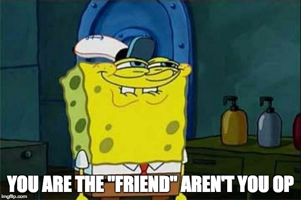 you like krabby patties | YOU ARE THE "FRIEND" AREN'T YOU OP | image tagged in you like krabby patties | made w/ Imgflip meme maker