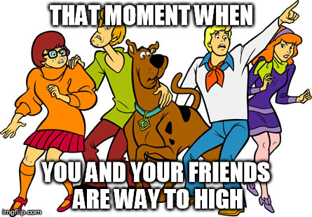Scooby Doo | THAT MOMENT WHEN; YOU AND YOUR FRIENDS ARE WAY TO HIGH | image tagged in scooby doo | made w/ Imgflip meme maker