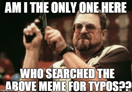 Am I The Only One Around Here Meme | AM I THE ONLY ONE HERE WHO SEARCHED THE ABOVE MEME FOR TYPOS?? | image tagged in memes,am i the only one around here | made w/ Imgflip meme maker