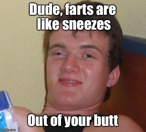 10 Guy | Dude, farts are like sneezes; Out of your butt | image tagged in memes,10 guy,trhtimmy | made w/ Imgflip meme maker