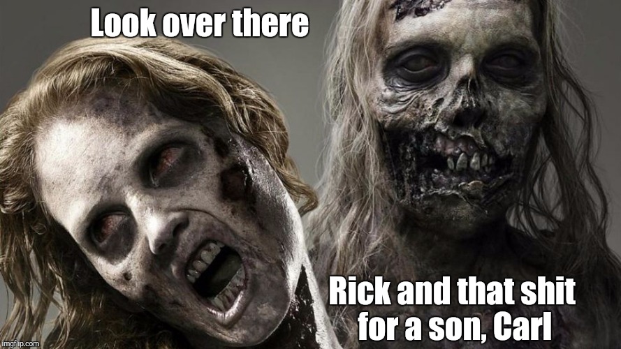 Look over there; Rick and that shit for a son, Carl | image tagged in the walking dead | made w/ Imgflip meme maker