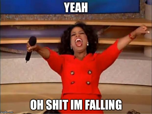 Oprah You Get A | YEAH; OH SHIT IM FALLING | image tagged in memes,oprah you get a | made w/ Imgflip meme maker