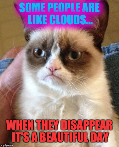 Everyone knows that one person... | SOME PEOPLE ARE LIKE CLOUDS... WHEN THEY DISAPPEAR IT'S A BEAUTIFUL DAY | image tagged in memes,grumpy cat,funny | made w/ Imgflip meme maker