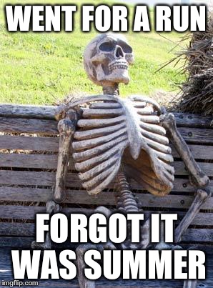 Waiting Skeleton | WENT FOR A RUN; FORGOT IT WAS SUMMER | image tagged in memes,waiting skeleton | made w/ Imgflip meme maker