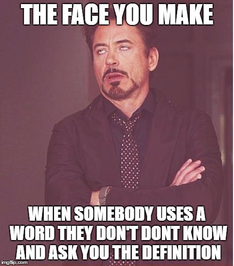Dont use words unless you know the meaning XD | THE FACE YOU MAKE; WHEN SOMEBODY USES A WORD THEY DON'T DONT KNOW AND ASK YOU THE DEFINITION | image tagged in memes,face you make robert downey jr,why am i doing this,please help me | made w/ Imgflip meme maker