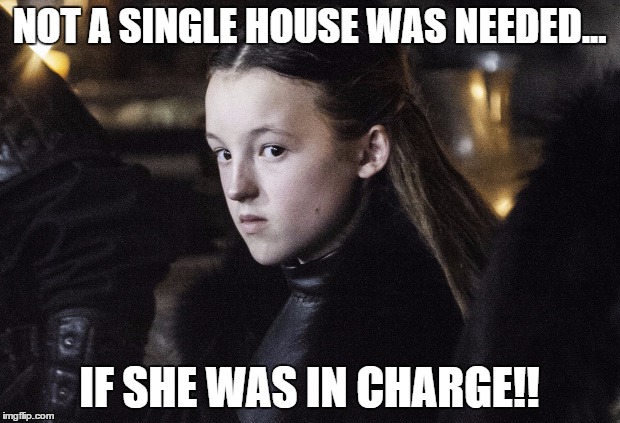 ThugLife Kiddo!! | NOT A SINGLE HOUSE WAS NEEDED... IF SHE WAS IN CHARGE!! | image tagged in lyanna mormont | made w/ Imgflip meme maker