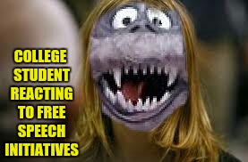 Free Speech and Discourse is Dead On Campus  | COLLEGE STUDENT REACTING TO FREE SPEECH INITIATIVES | image tagged in college liberal,college,free speech | made w/ Imgflip meme maker