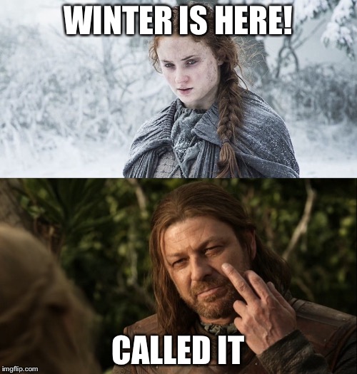 Ned stark knows all | WINTER IS HERE! CALLED IT | image tagged in game of thrones | made w/ Imgflip meme maker
