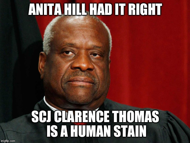 Clarence Thomas | ANITA HILL HAD IT RIGHT; SCJ CLARENCE THOMAS IS A HUMAN STAIN | image tagged in clarence thomas | made w/ Imgflip meme maker