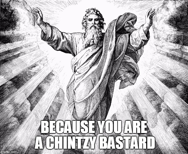 BECAUSE YOU ARE A CHINTZY BASTARD | made w/ Imgflip meme maker