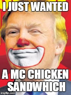 Donald Trump the Clown | I JUST WANTED; A MC CHICKEN SANDWHICH | image tagged in donald trump the clown | made w/ Imgflip meme maker