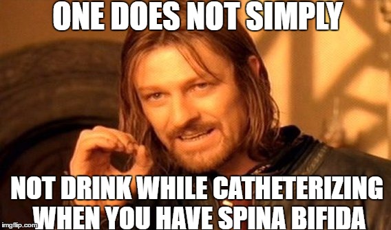 One Does Not Simply Meme | ONE DOES NOT SIMPLY; NOT DRINK WHILE CATHETERIZING WHEN YOU HAVE SPINA BIFIDA | image tagged in memes,one does not simply,pee,drink,drinking,boromir | made w/ Imgflip meme maker