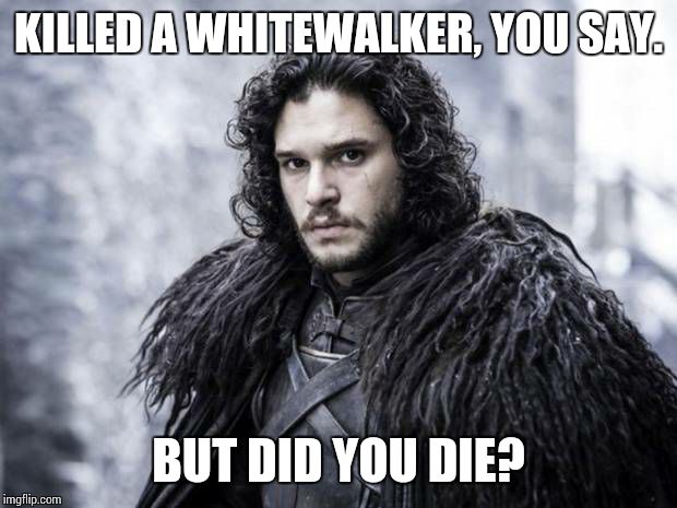 john snow | KILLED A WHITEWALKER, YOU SAY. BUT DID YOU DIE? | image tagged in john snow | made w/ Imgflip meme maker
