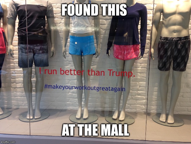 Why run for president when you can run for a mile? |  FOUND THIS; AT THE MALL | image tagged in trump 2016 | made w/ Imgflip meme maker