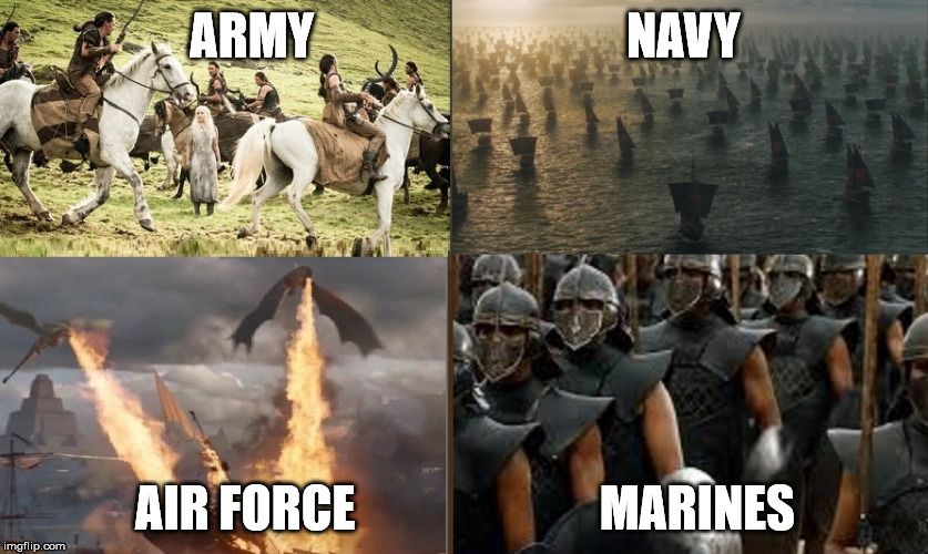 ARMY                                NAVY; AIR FORCE                         MARINES | image tagged in armed forces | made w/ Imgflip meme maker