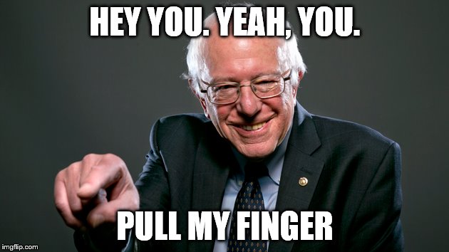 Bernie Pointing | HEY YOU. YEAH, YOU. PULL MY FINGER | image tagged in bernie pointing | made w/ Imgflip meme maker