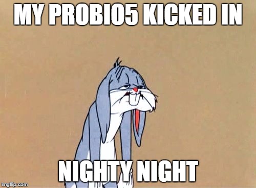 Tired Bugs | MY PROBIO5 KICKED IN; NIGHTY NIGHT | image tagged in bugs bunny,sleepy,sleepy bugs bunny,probio5,plexus | made w/ Imgflip meme maker